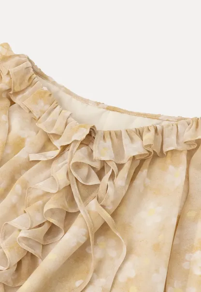 Lace Chiffon Blouse with Ruffled Neck and Sleeves