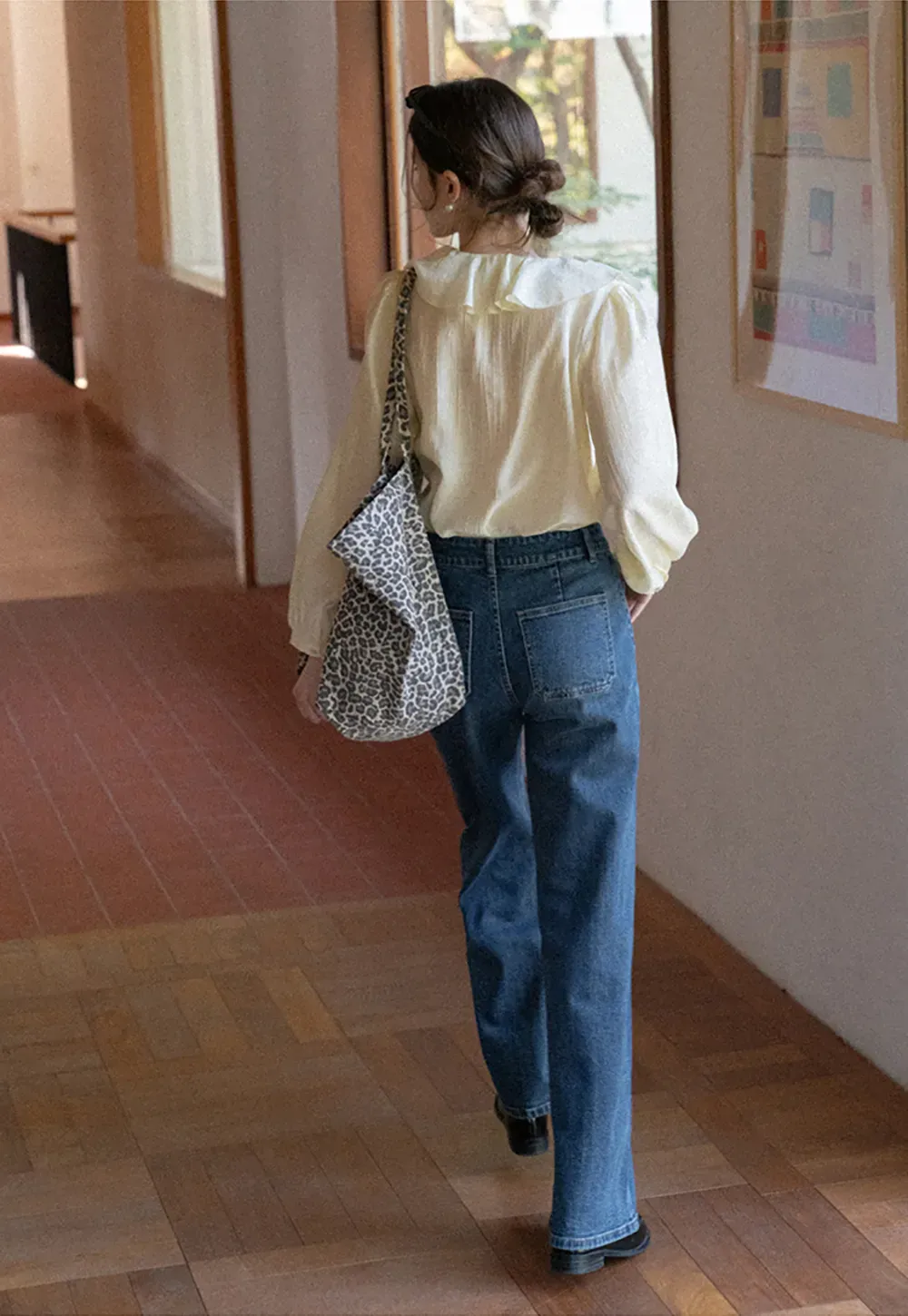 Ruffled Collar Long Sleeve Blouse with Tie Front