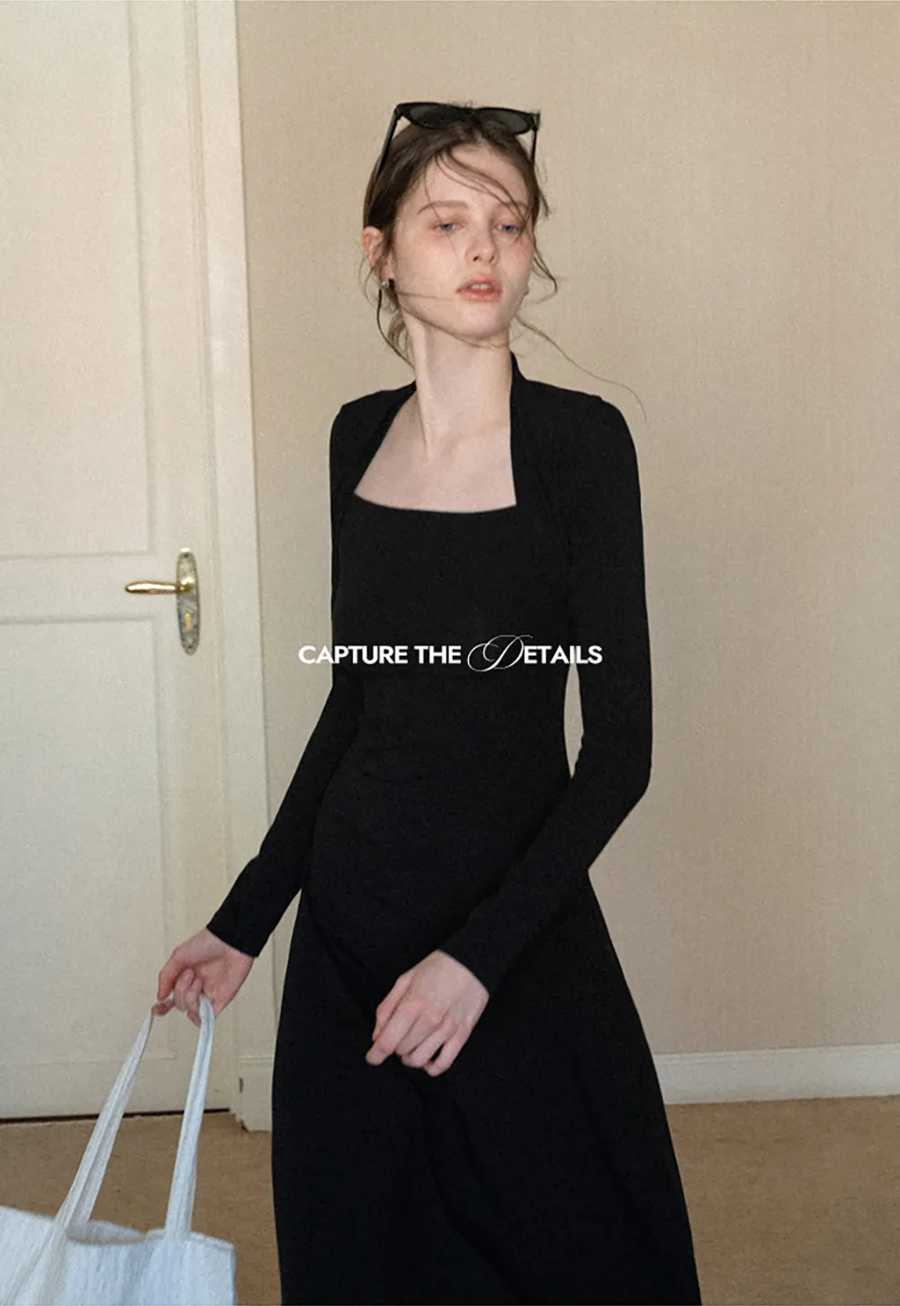 Elegant Square Neck Long Sleeve Dress