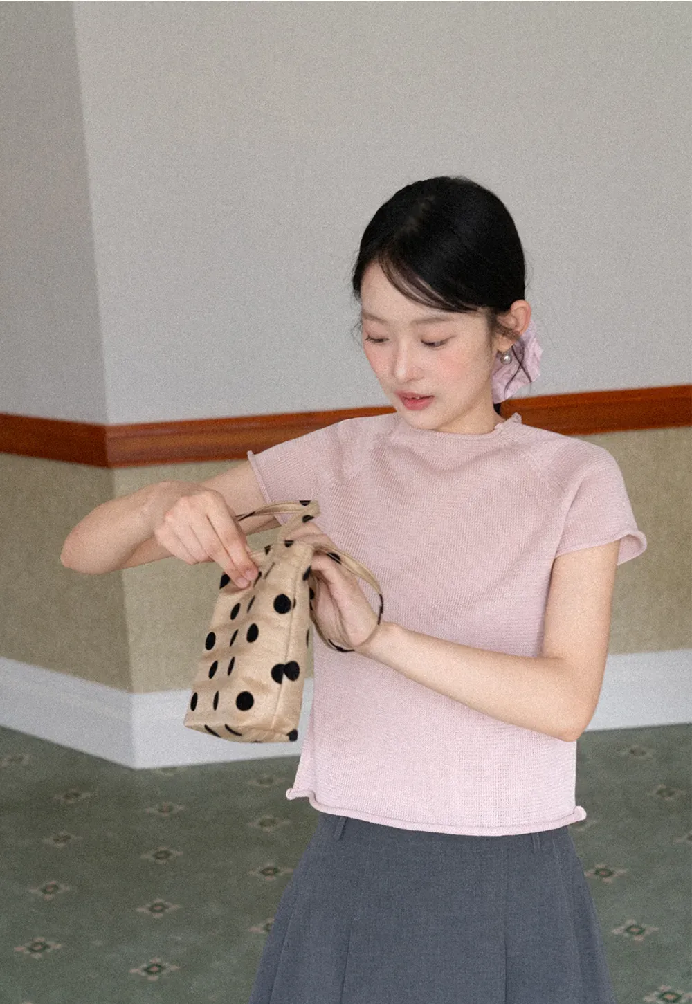 Short Sleeve Ribbed Knit Top with Raglan Sleeves