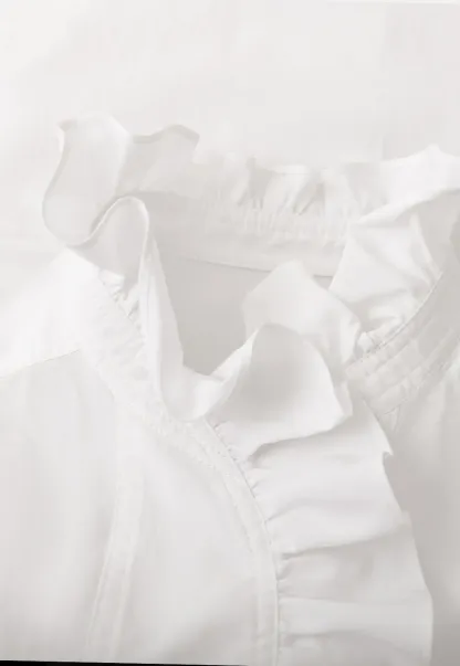 Elegant Ruffled Collar Blouse with Flared Cuffs