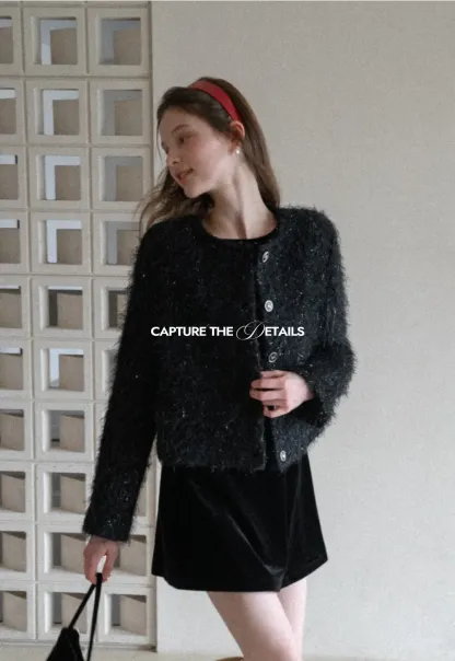 Fuzzy Knit Short Jacket with Button Detail