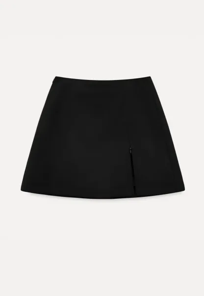 Plaid Skirt with Front Slit