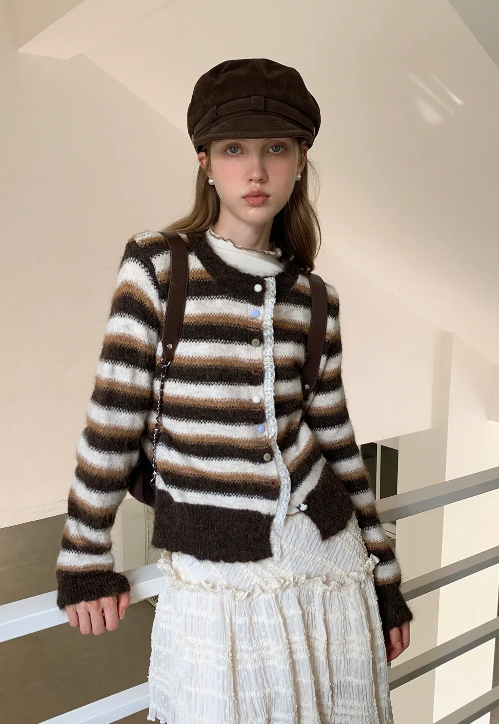 Vintage Striped Knit Cardigan for Women Casual