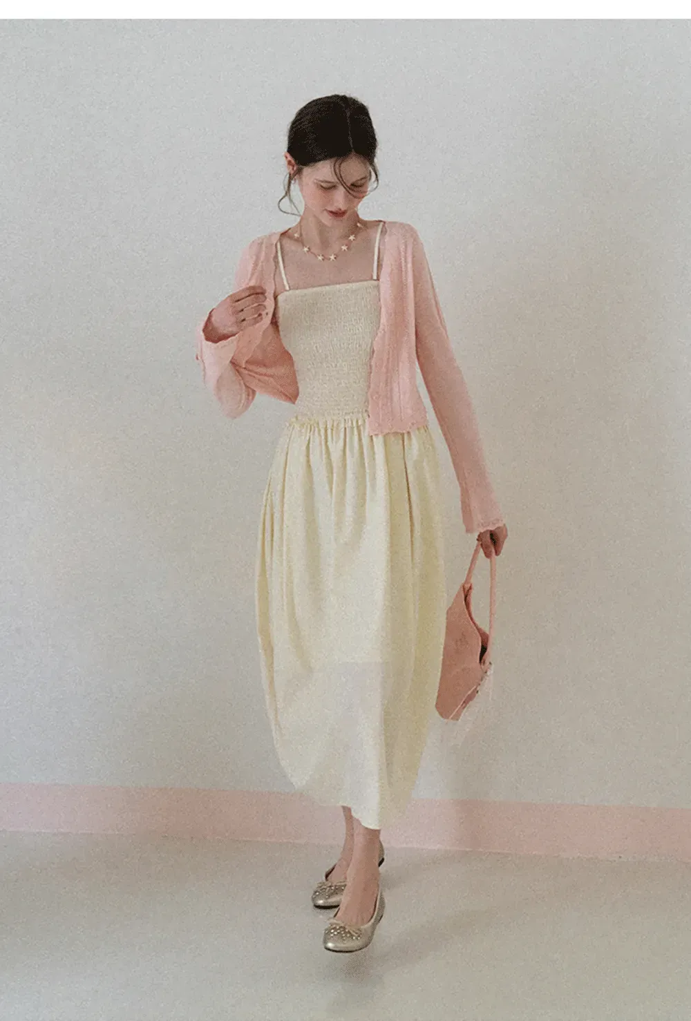 Strapless Smocked Bodice A Line Midi Dress