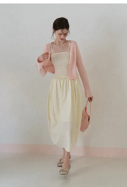 Strapless Smocked Bodice A Line Midi Dress