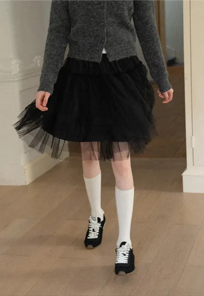 fluffy layered tulle skirt with elastic waistband