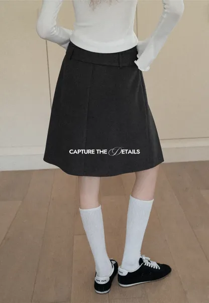 Pleated A Line Skirt with Belt Detail
