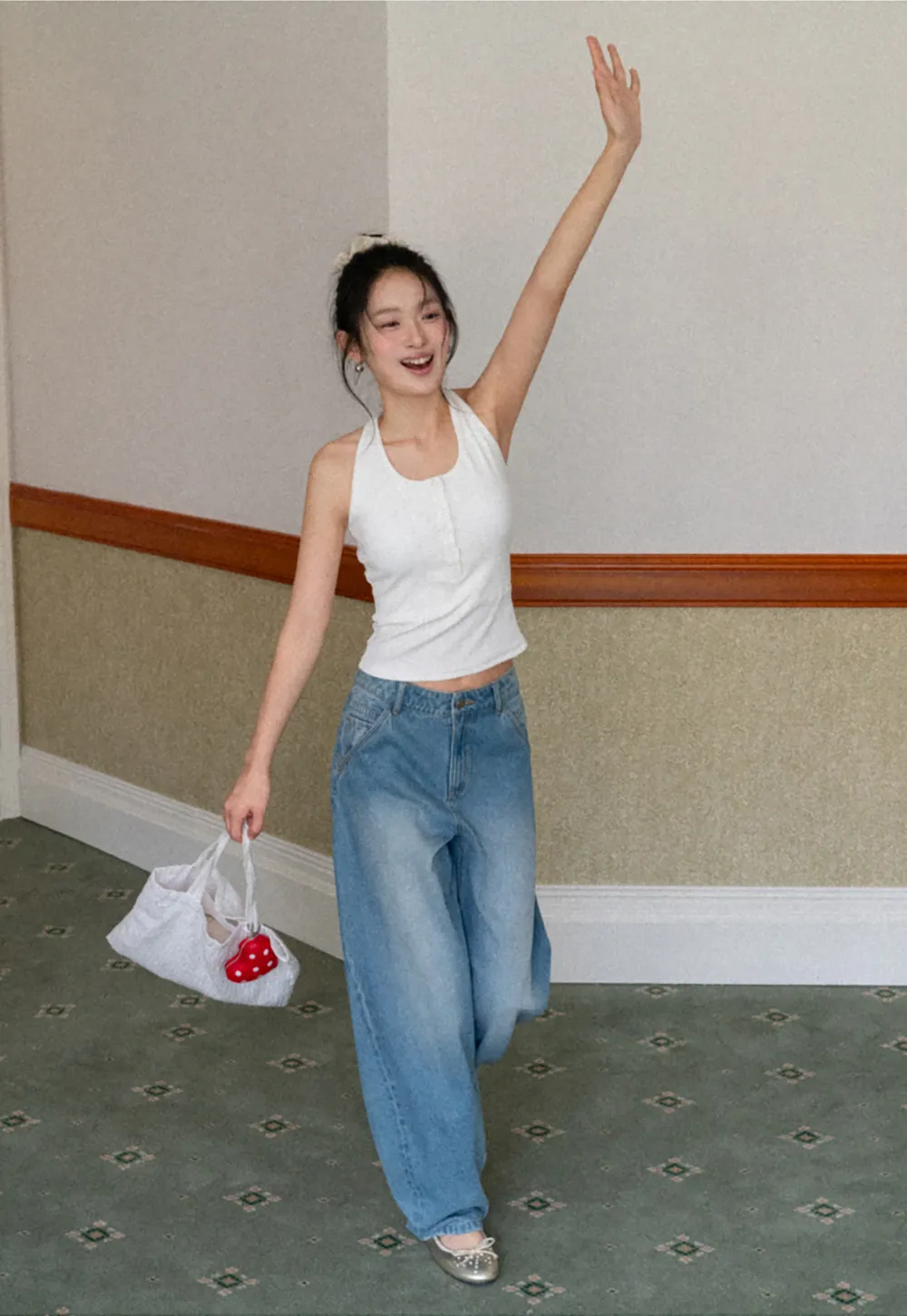 Sleeveless Halter Neck Top with Front Placket