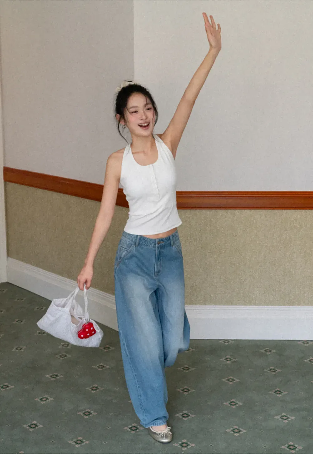 Sleeveless Halter Neck Top with Front Placket