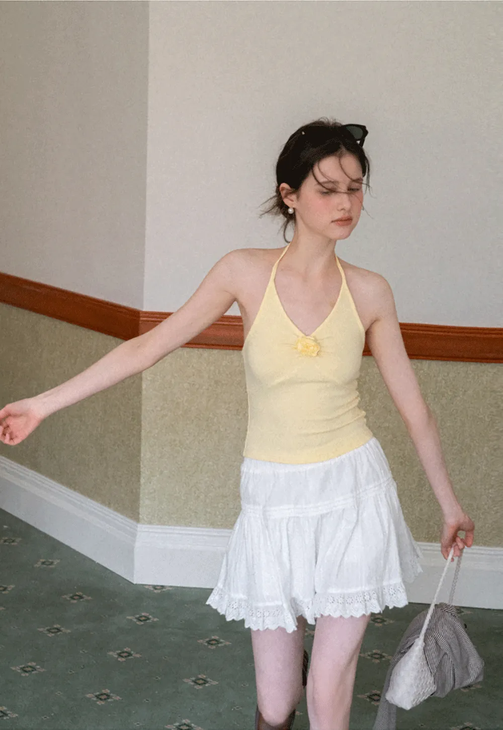 Striped cardigan with buttons and V neck tank top