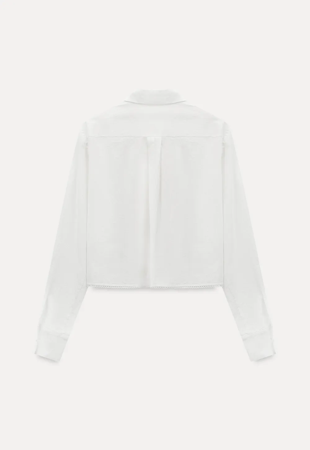 Long sleeve button front shirt with scalloped hem