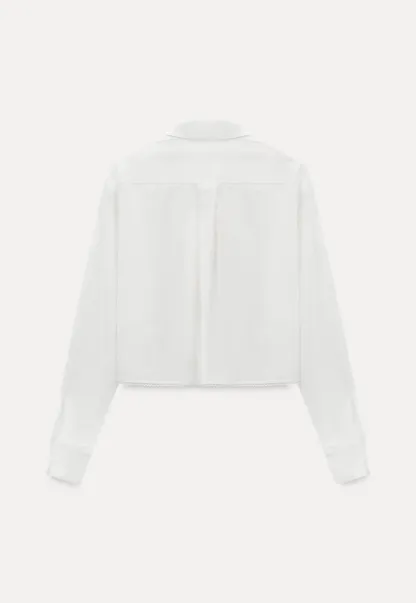 Long sleeve button front shirt with scalloped hem