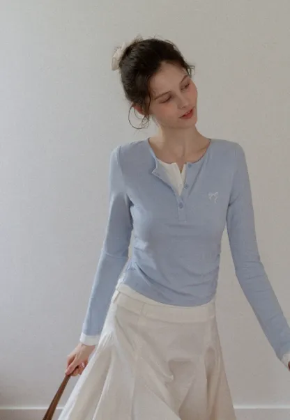 Ruched Henley Crop Top