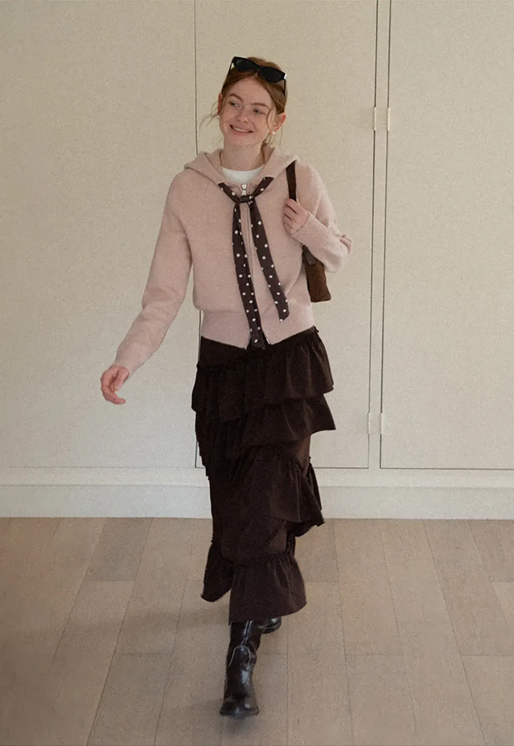 Pink Hooded Knit Sweater for Women Soft Warm Casual Top