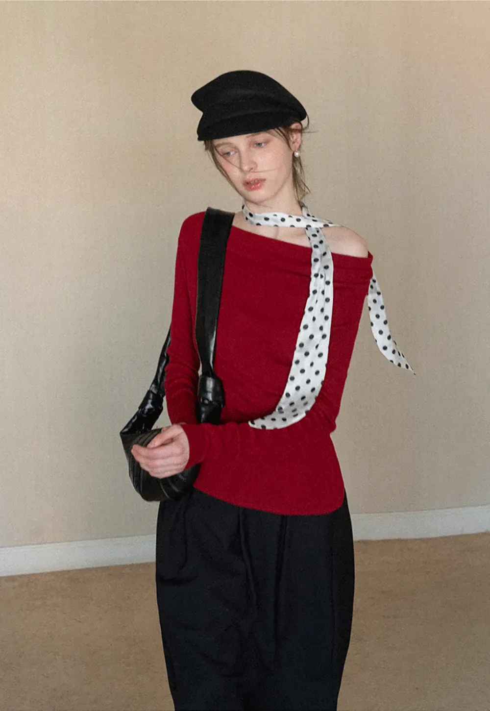 Elegant Off Shoulder Knit Top with Asymmetrical Design