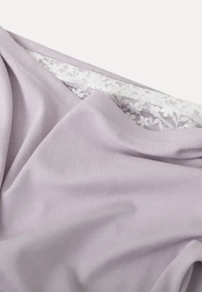 Off shoulder long sleeve top with lace trim