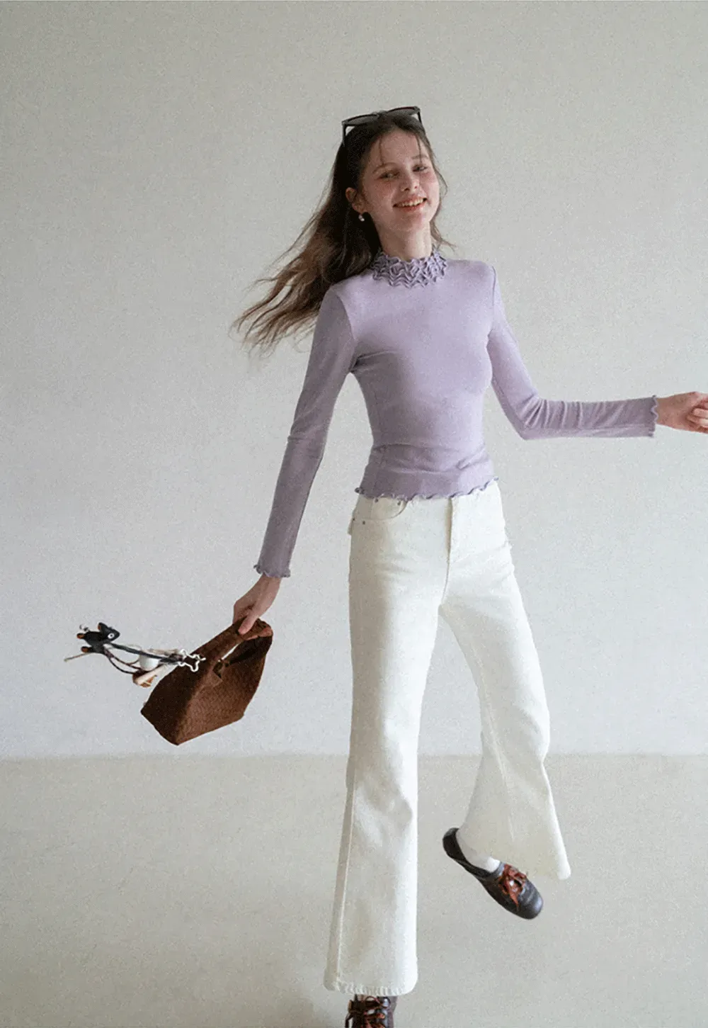 Elegant High Neck Long Sleeve Top with Ruffle Detail