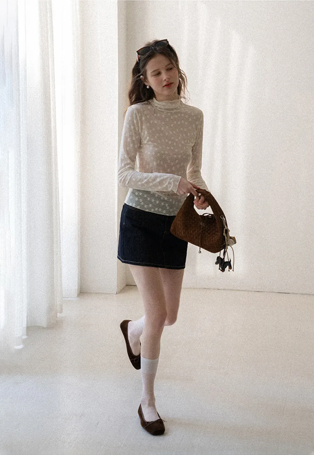 Sheer Star Print Long Sleeve Top