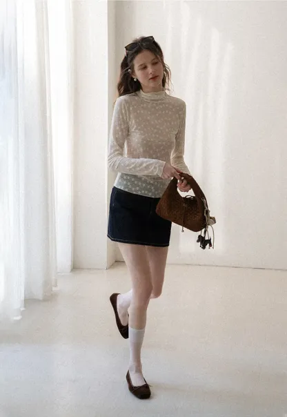 Sheer Star Print Long Sleeve Top