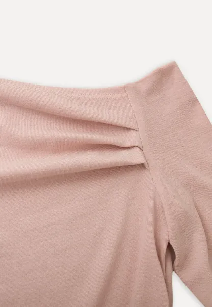 Long sleeve off shoulder top with neck tie detail