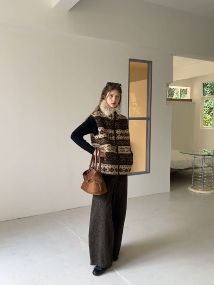 Vintage Fleece Vest Women Zip Up Sherpa Warm