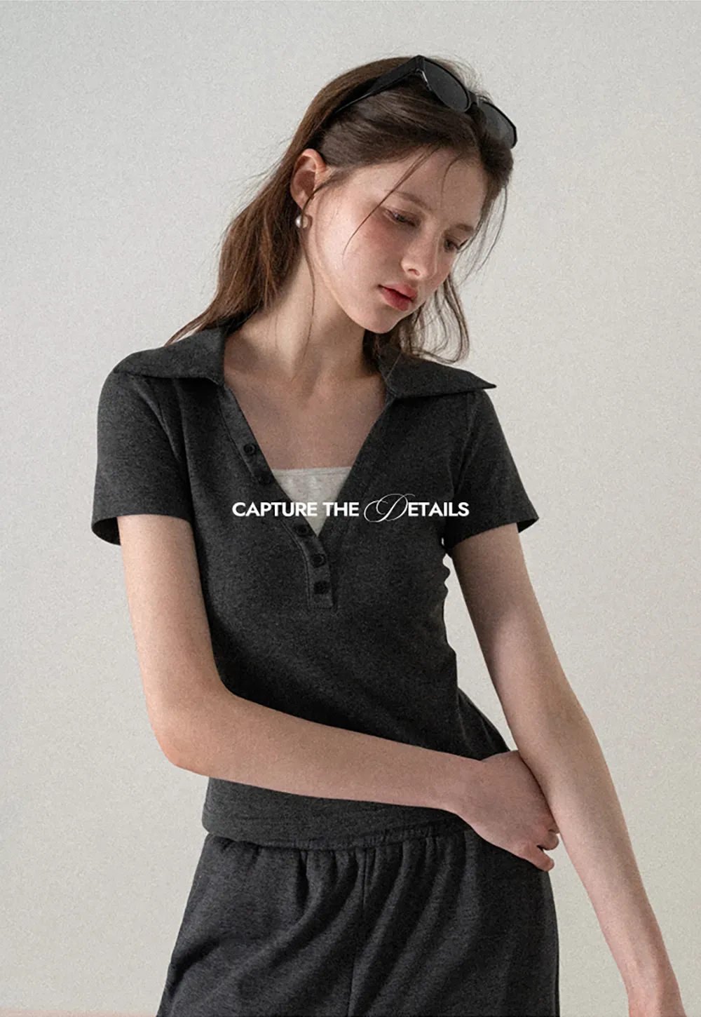 Polo shirt with buttons and wide leg casual pants