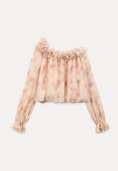 Off Shoulder Ruffled Lace Chiffon Blouse