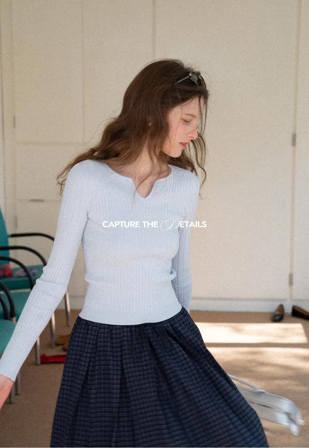 V Neck Cable Knit Sweater Top