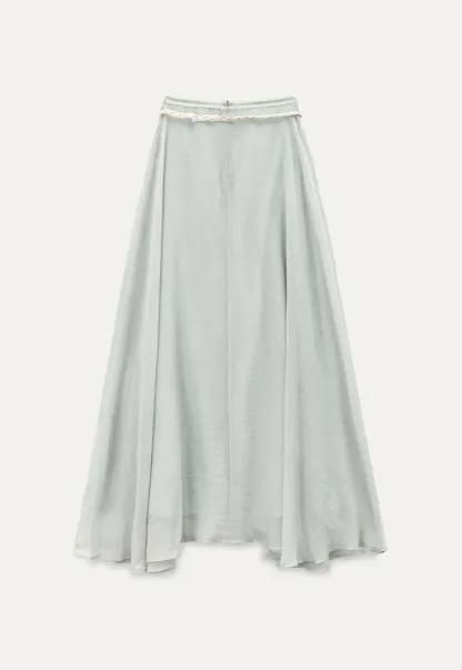 Flowy Maxi Skirt with Lace Trim and Drawstring Waist