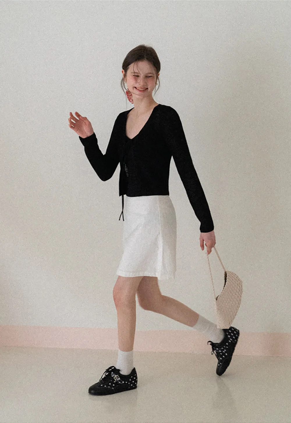 V Neck Long Sleeve Knit Cardigan with Front Tie