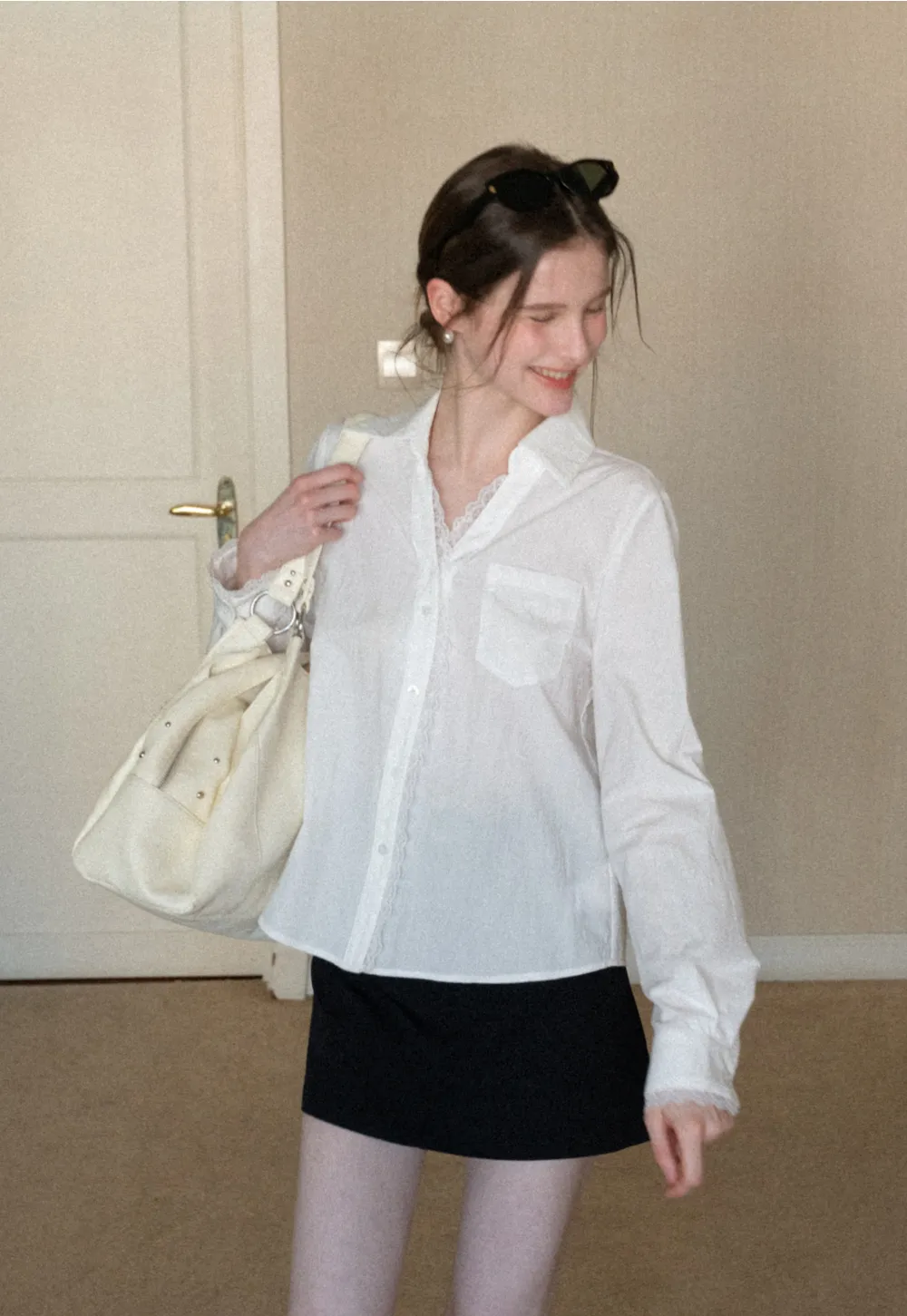 Elegant Lace Trim Button Down Shirt