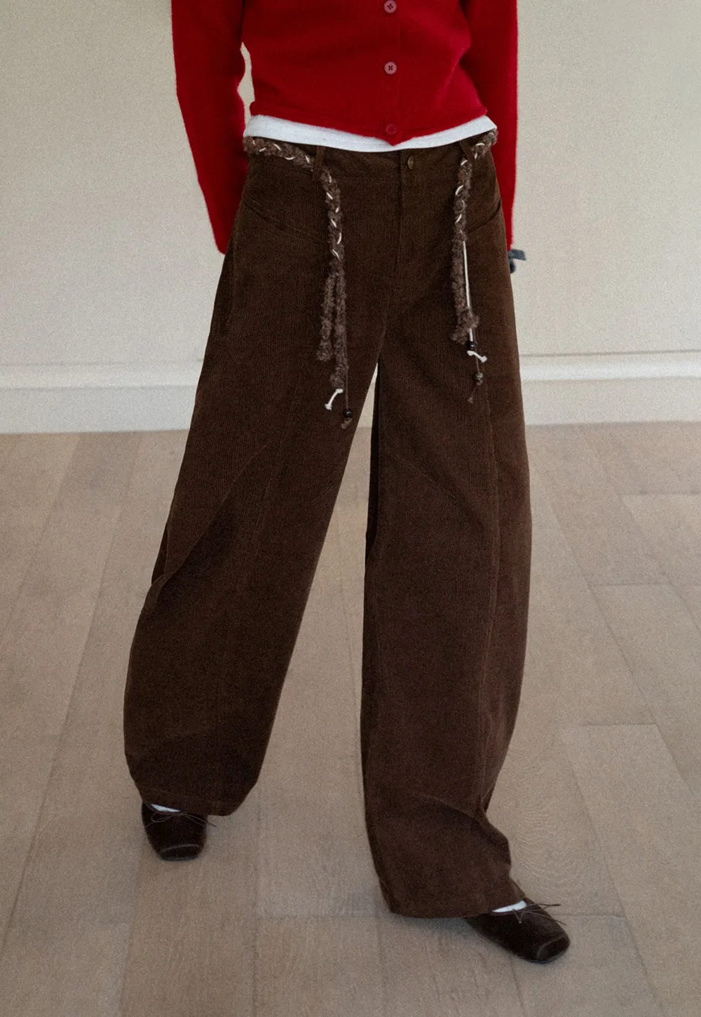 Women Wide-Legged Brown Corduroy Pants