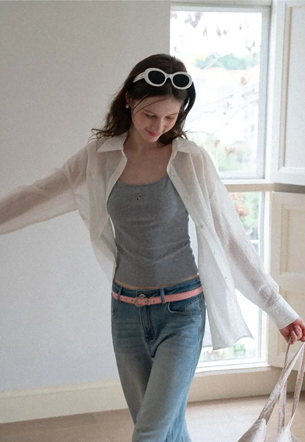 Wide leg flared denim jeans with front pockets