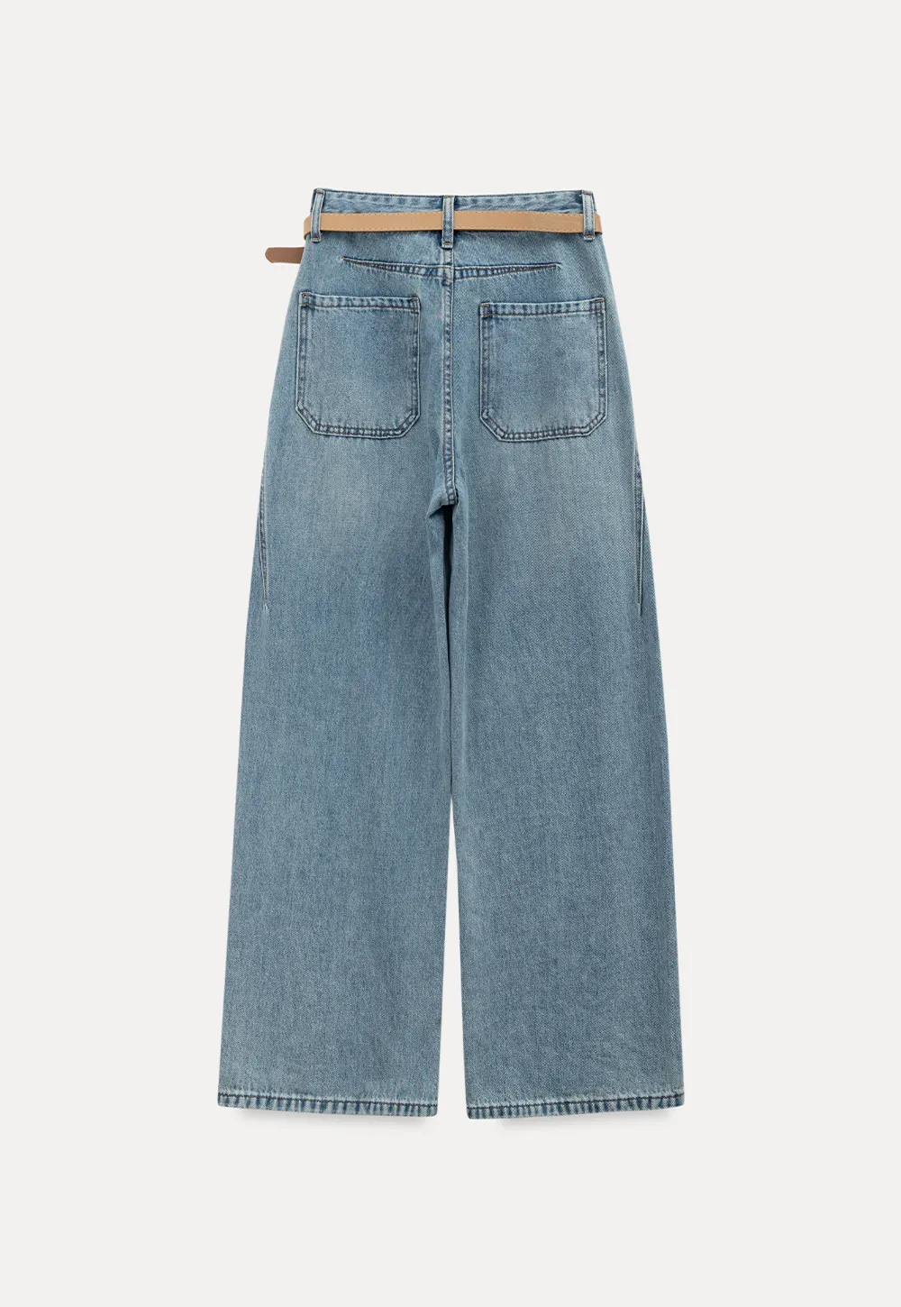 Wide leg high waist denim pants with belt loops