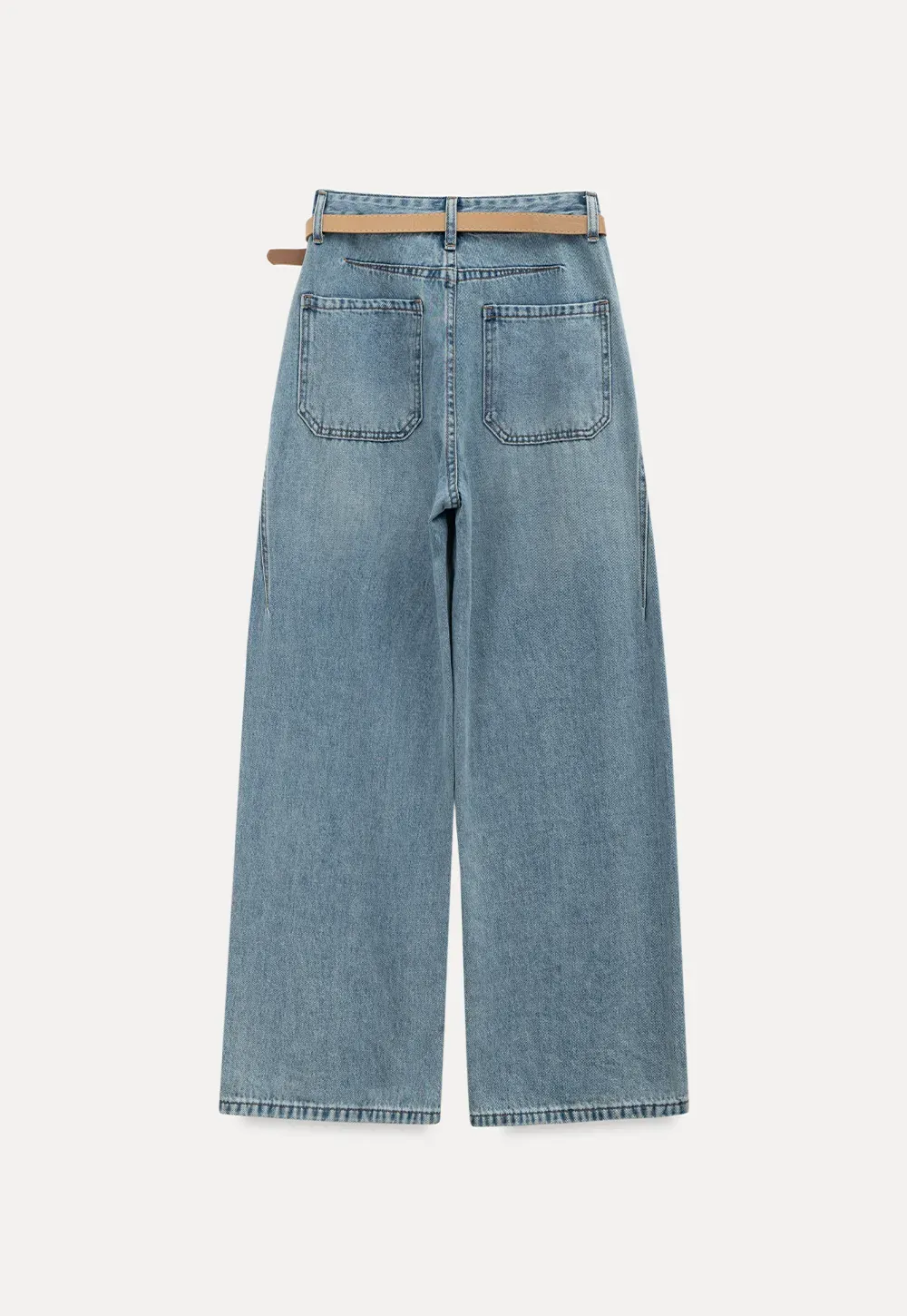 Wide leg high waist denim pants with belt loops