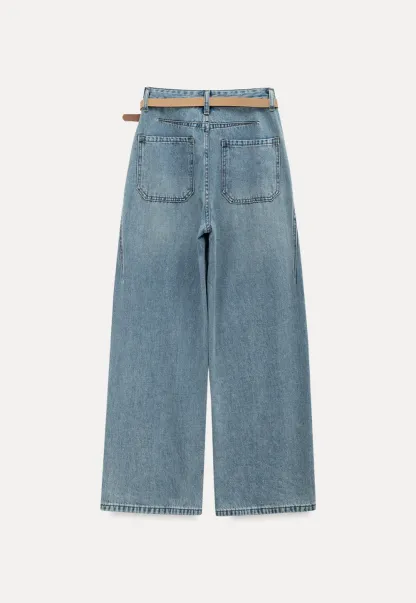 Wide leg high waist denim pants with belt loops