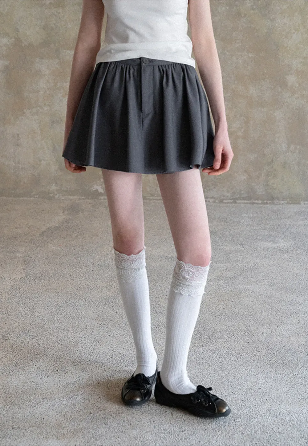 Pleated A-line Mini Skirt with Waistband