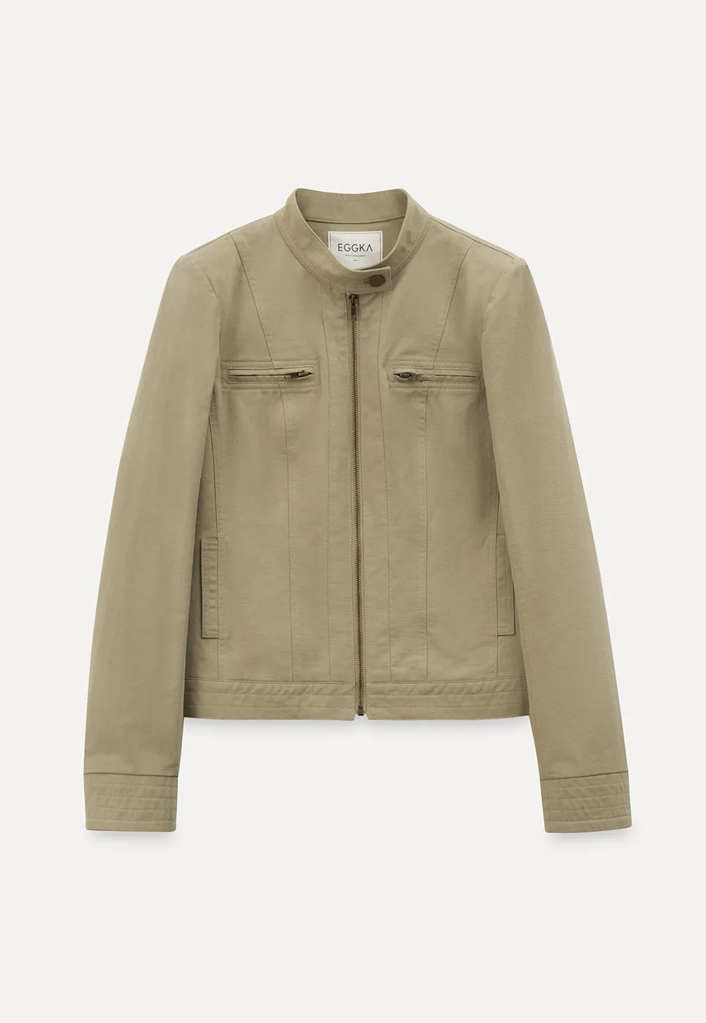 Short jacket with stand collar and front pockets