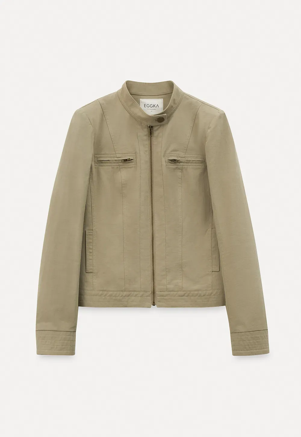 Short jacket with stand collar and front pockets