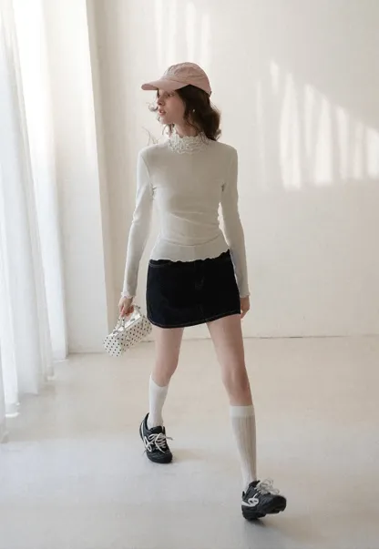 Elegant High Neck Long Sleeve Top with Ruffle Detail