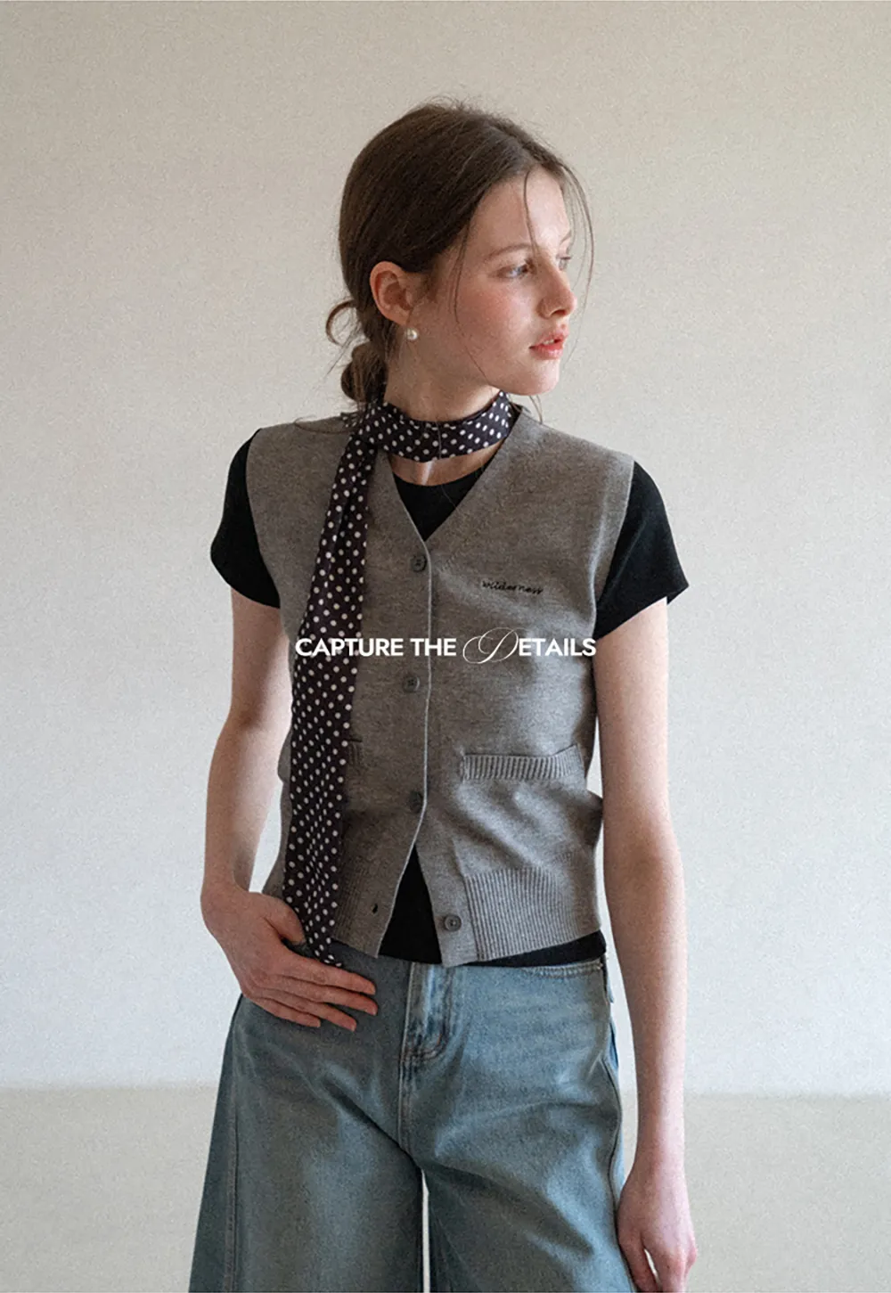 Knitted Vest with Button Closure and Embroidery