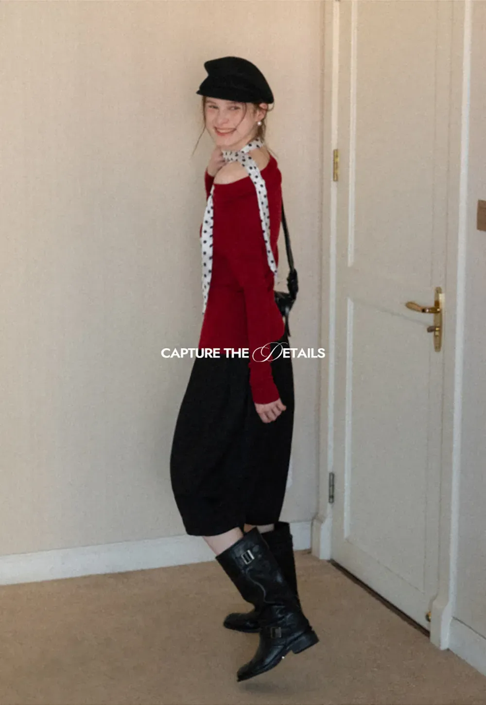 Elegant polka dot neck tie with bow design for women's fashion.