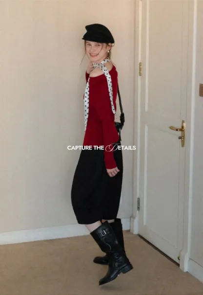 Elegant polka dot neck tie with bow design for women's fashion.