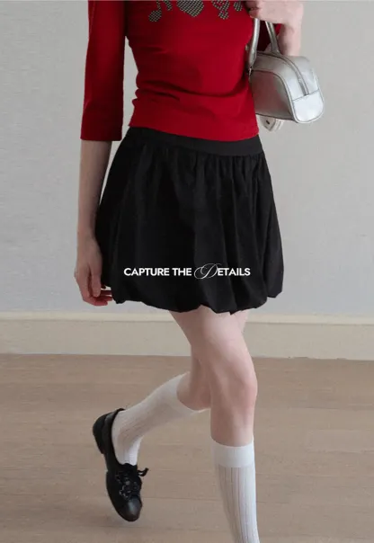 Pleated A-line Skirt with Elastic Waistband