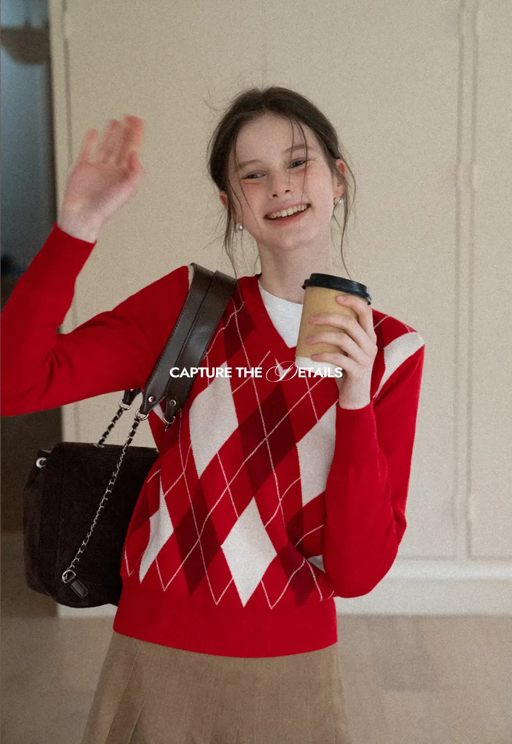 Red Knit Sweater with Shoulder Details