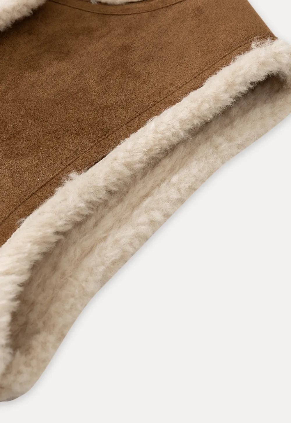 Women Brown Suede Shearling Vest with Warm Fleece Lining