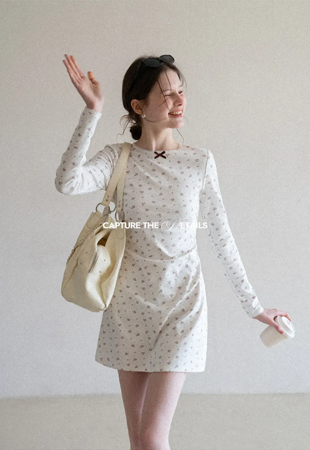 Long Sleeve Floral Print Dress with Cross Neck Detail