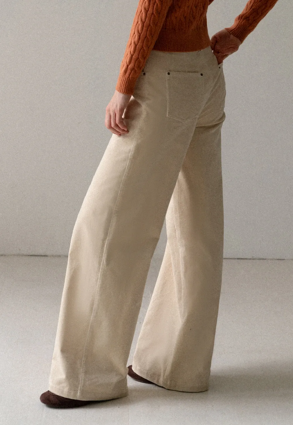 Women High Waist Corduroy Pants Wide Leg Casual