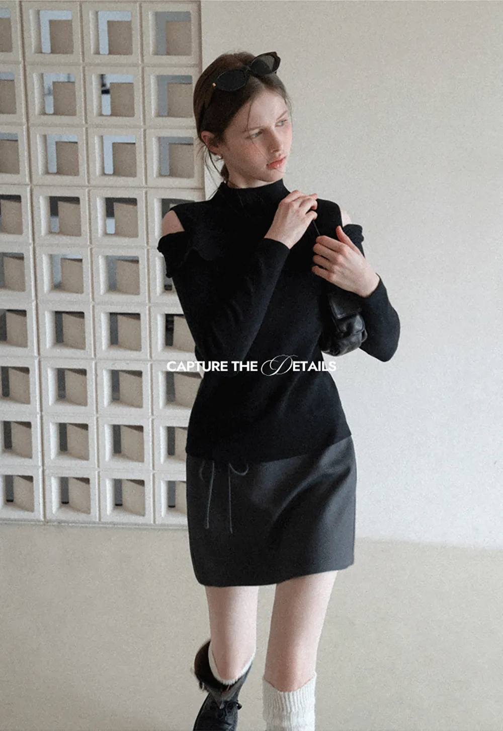 Elegant Off Shoulder Knit Sweater with Wave Detail